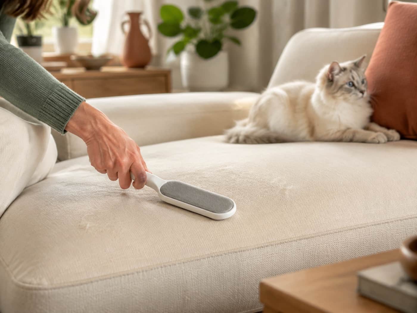 Moment de brossage calme avec un chat à la maison