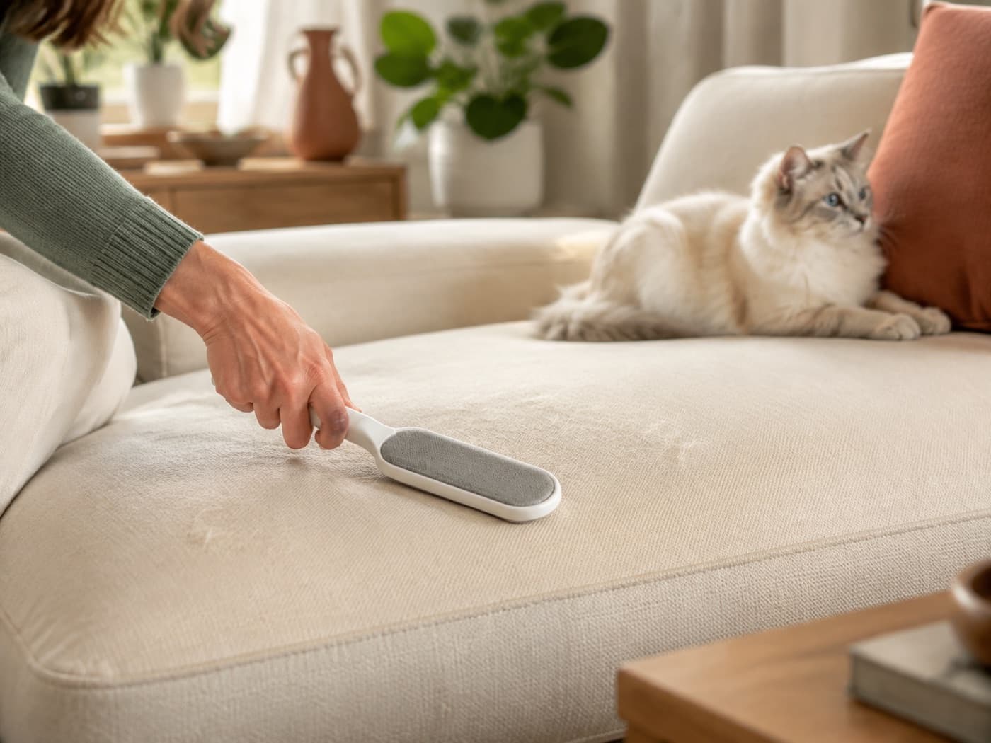 Moment de brossage calme avec un chat à la maison